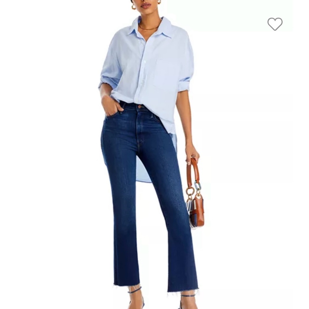 MOTHER The Hustler Ankle Fray denim in Home Movies wash.